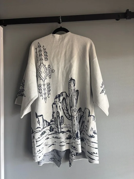 Ariat Ivory Cardigan with Black Southwestern Cactus Print - Picture 2 of 2